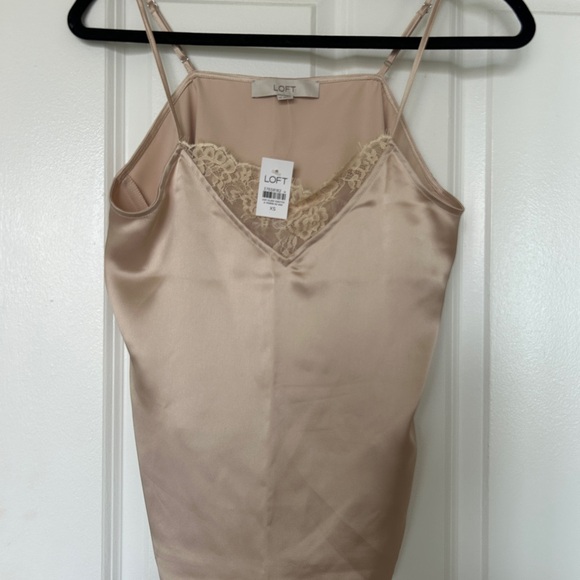 LOFT Satin Camisole with Lace in Light Beige - Picture 1 of 2
